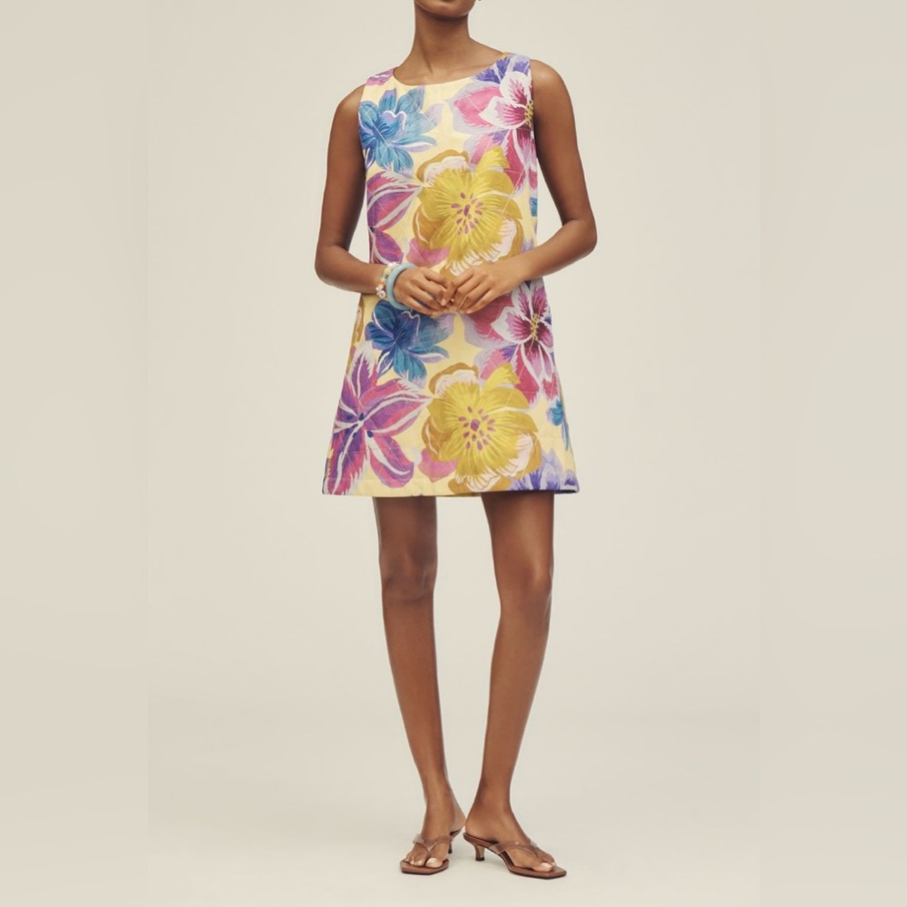 Farm Rio Floral Sleeveless Quilted Shift Mini Dress - Picture 4 of 13